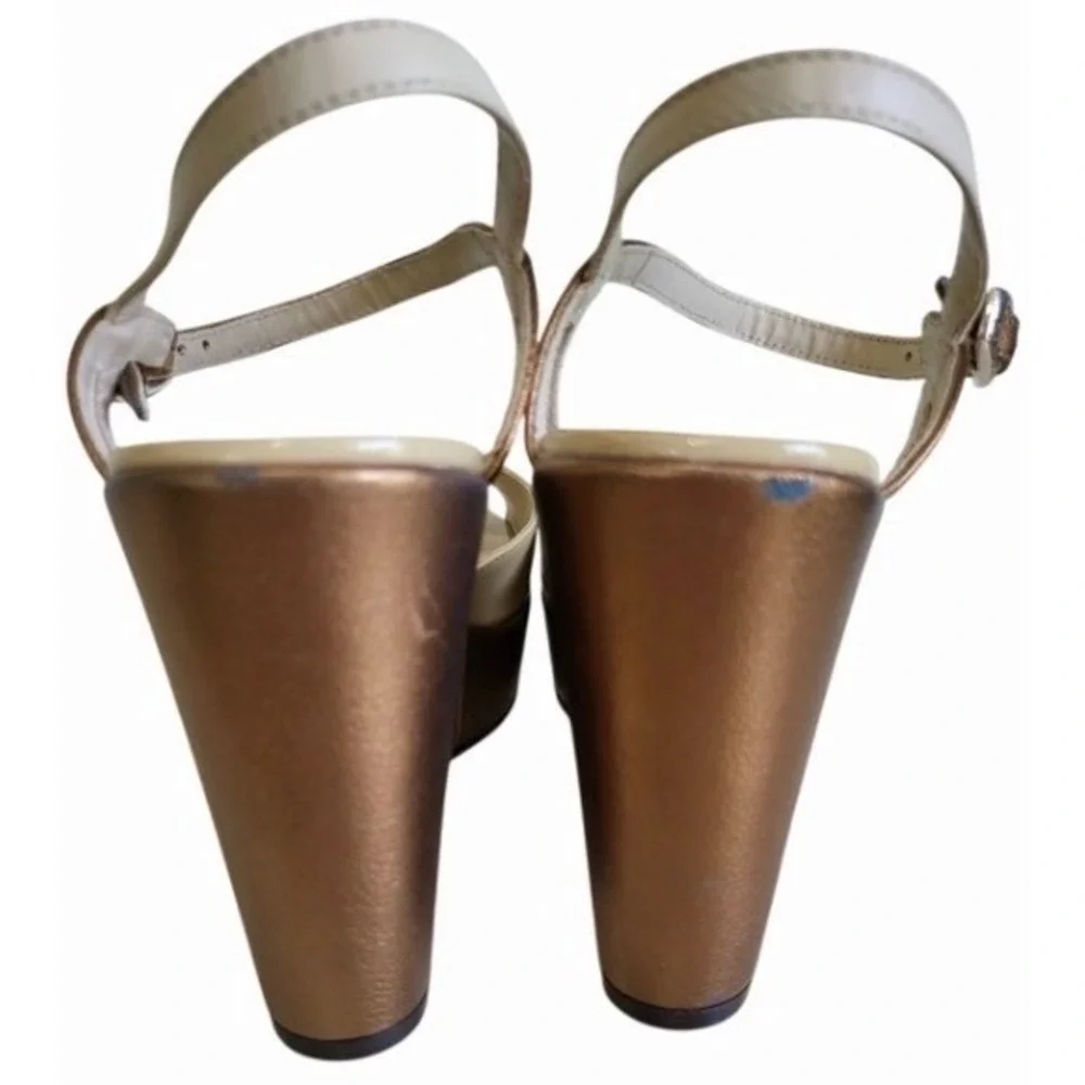 Brighton Flame Women's Size 9 Beige Bronze Platform Wedge Sandals Y2K